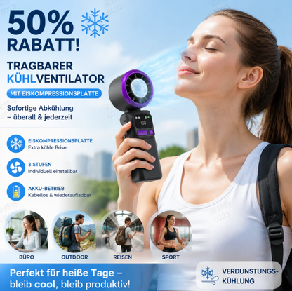 ❄️🌬️ 50% RABATT! Tragbarer Kühlventilator mit Eiskompressionsplatte – Verdunstungskühlung, 3 Stufen & Akku – Perfekt für heiße Tage, Büro & Outdoor ✨