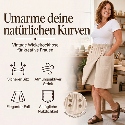 🔥 Letzter Tag! 50% Rabatt Damen Wickel-Skort knielang 🌿 Asymmetrischer Retro-Hosenrock mit Taschen – figurfreundlich & alltagstauglich