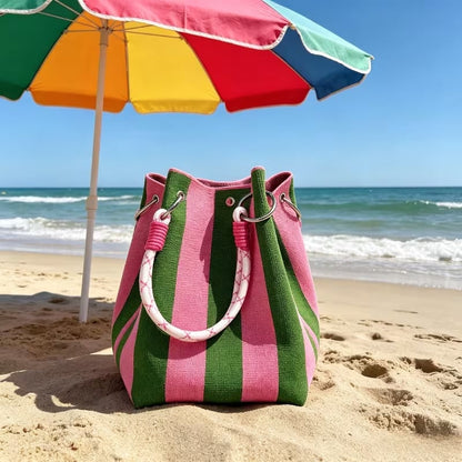 🏆👜 Zeitlich begrenztes Sonderangebot: 50 % Rabatt 🌴 Boho-Handtasche aus gestreiftem Strick für Damen – handgefertigte Sommer-Strand-Umhängetasche