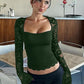 ✨Einfarbiges Damen-T-Shirt – Spitzenblumenmuster, Gesplittete Rüschen & Transparente Ärmel für Romantischen Look ✨