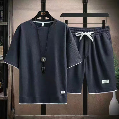 Herren 2-teiliges Set aus Waffelstoff: Kurzarm-T-Shirt & Shorts