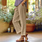 👖lockere, lässige Hose aus Baumwolle und Leinen mit Gummibund und Taschen