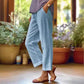 👖lockere, lässige Hose aus Baumwolle und Leinen mit Gummibund und Taschen