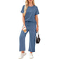 🌸Sommer-Sonderangebot: 50 % Rabatt💖Lässiges Lounge-Set für Damen mit kurzärmeliger, weit geschnittener, verkürzter Hose