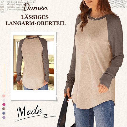 Damen lässiges Langarm-Oberteil mit Rundhalsausschnitt