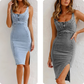 🌷Frühling Vorverkauf 50% Rabatt🍃Denim U-Ausschnitt Neckholder-Kleid mit Schlitz und verstellbaren Schulterträgern