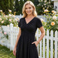 ✨ Kleid mit V-Ausschnitt & Cross-Front Design – leichter, fließender Stoff mit Falten – figurschmeichelnd & knitterarm
