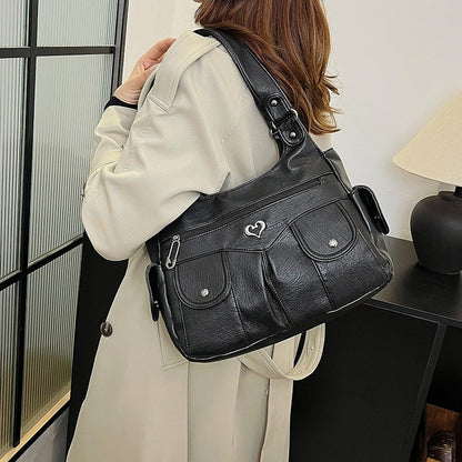 Damen-Tragetasche aus weichem Leder mit mehreren Taschen