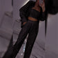 💕2025 HEISSER VERKAUF💐Paillettenblazer und weite Hose für Damen (3-teiliges Set)
