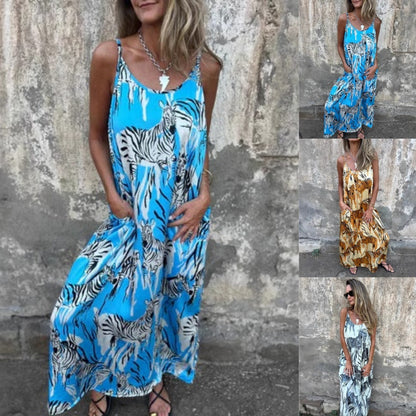 Bedrucktes rückenfreies Kleid mit Spaghetti-Trägern