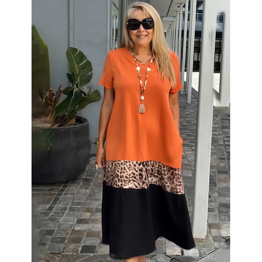 Maxikleid mit Farbblock-Leopardenmuster