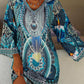 Langärmliges Kleid mit V-Ausschnitt und Bohemian-Print für Damen