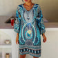Langärmliges Kleid mit V-Ausschnitt und Bohemian-Print für Damen