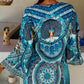 Langärmliges Kleid mit V-Ausschnitt und Bohemian-Print für Damen