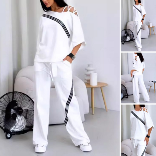 🎁 Hot Sale 49% OFF 🔥Damen gestreifte Kurzarm-Oberteile ＆ Hosen Zweiteiliges Set