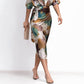 Elegantes Wickelkleid aus Satin mit abstraktem Print für Damen