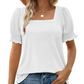 Lässiges T-Shirt mit quadratischem Ausschnitt und gesmokten Ärmeln für Damen