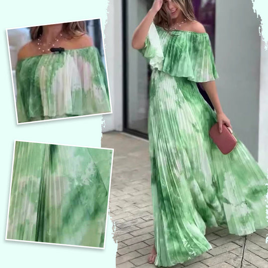 Bedrucktes, plissiertes Off-Shoulder-Kleid für Damen