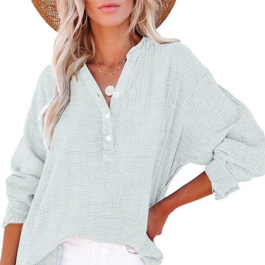 2025 Neue lässige Langarm-Mesh-Bluse mit Knopfverschluss für Damen