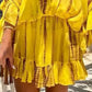 Gelbes, transparentes, seidiges Strandkleid mit tiefer Taille