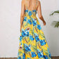 Fließendes Kleid mit Blumenmuster und hohem Schlitz für Damen mit Spaghettiträgern