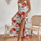 Fließendes Kleid mit Blumenmuster und hohem Schlitz für Damen mit Spaghettiträgern