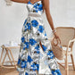 Fließendes Kleid mit Blumenmuster und hohem Schlitz für Damen mit Spaghettiträgern