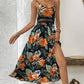 Fließendes Kleid mit Blumenmuster und hohem Schlitz für Damen mit Spaghettiträgern