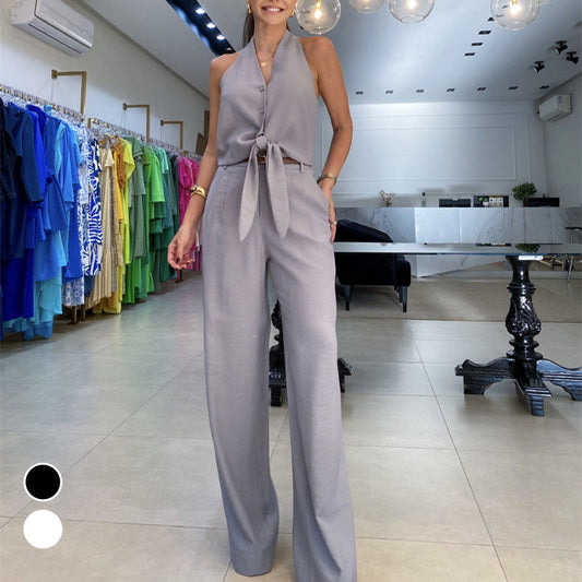 2er-Set: Ärmelloses Neckholder-Top und Hose mit weitem Bein und hoher Taille für Damen