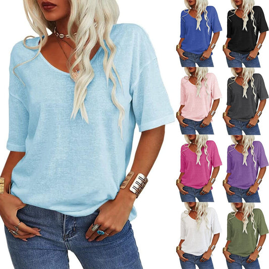 ⏳Begrenzte Zeit 50% Rabatt🔥Unifarbenes Damen-T-Shirt mit V-Ausschnitt