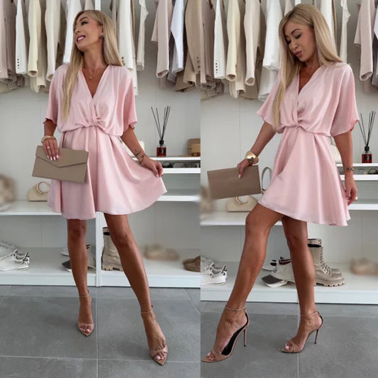 🌸Kleid mit V-Ausschnitt und asymmetrischem Saum🌈
