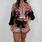 🌷Sommer-Schnäppchen – 49 % Rabatt🩵Zweiteiliges Set aus Hemdbluse mit modischen Prints und Shorts mit Gürtel