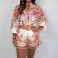 🌷Sommer-Schnäppchen – 49 % Rabatt🩵Zweiteiliges Set aus Hemdbluse mit modischen Prints und Shorts mit Gürtel
