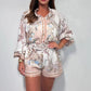 🌷Sommer-Schnäppchen – 49 % Rabatt🩵Zweiteiliges Set aus Hemdbluse mit modischen Prints und Shorts mit Gürtel