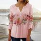 🌸💐2026 Mode neue Blumen gedruckt V-Ausschnitt plissiert Knopf T-Shirt unten Shirt