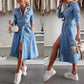 🔥  LETZTER TAG VERKAUF 50% RABATT🔥👗Damen-Jeanskleid mit Knopfleiste und langen Ärmeln