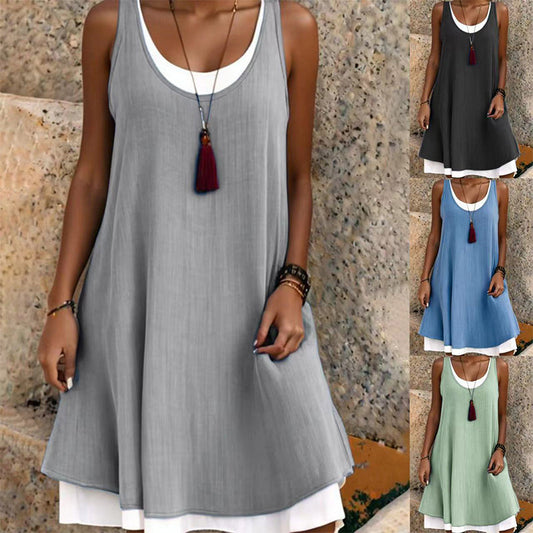 Lässiges, lockeres, ärmelloses Tanktop-Kleid in Layering-Optik für Damen