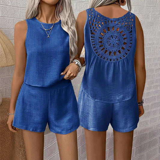 Women's Casual Sleeveless Top Shorts 2-Piece Set