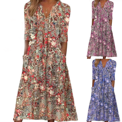 🌸 Lockeres V-Ausschnitt-Kleid mit Blumenprint – vielseitig kombinierbar, entspannte Passform für jeden Anlass. ✨