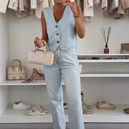 🥰Elegantes ärmelloses Oberteil- und Hosenset für Damen