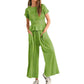 🌞✨Damen Gesmoktes Zweiteiler Set – Weite Bein Hose & Strukturierte Bluse, Vielseitig für Büro & Alltag