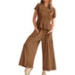🌞✨Damen Gesmoktes Zweiteiler Set – Weite Bein Hose & Strukturierte Bluse, Vielseitig für Büro & Alltag