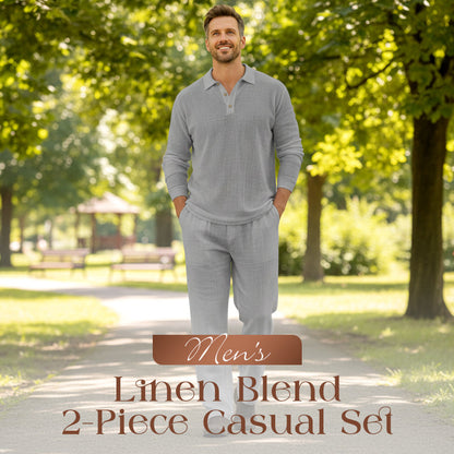 👕 60% RABATT! 🌞 Herren 2-teiliger Freizeit-Set – Leinen Polo-Shirt mit Langen Ärmeln & Lange Hose, Atmungsaktiv & Perfekt für Frühling & Sommer 🌿