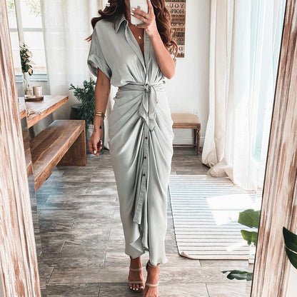 💃 Sommer-Sale: -50% 🔥 Elegantes Satin-Hemdkleid mit Knopfleiste für Damen 👗