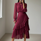 ✨Damen Plissee-Midikleid mit Volants und Schlüsselloch-Ausschnitt🌸💞