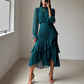 ✨Damen Plissee-Midikleid mit Volants und Schlüsselloch-Ausschnitt🌸💞