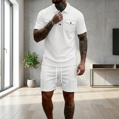 Herren 2-teiliges Set: Kurzarm-Oberteil und Shorts mit Kordelzug