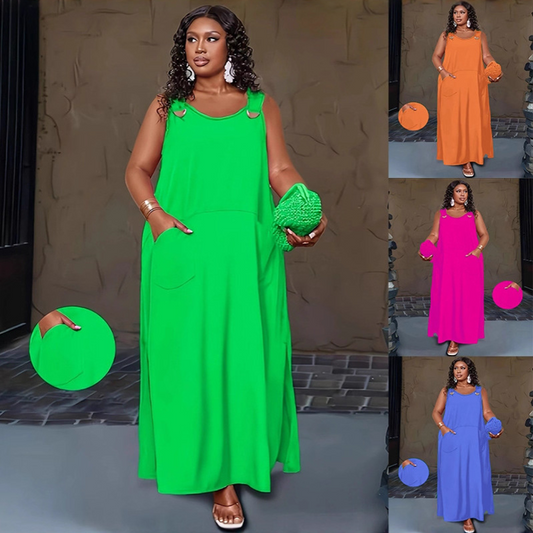 Damen ärmelloses Maxikleid mit Taschen für den lässigen Alltag