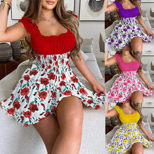 🔥💐LETZTER TAG DES SALE – 50 % RABATT💕Sommerliches Minikleid mit Blumenmuster und gesmokter Taille