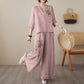 👚 60% RABATT! 🌸 Vintage-Stickerei Set – Atmungsaktives Baumwoll-Leinen, 3/4-Ärmel & Weite Hose Für Einen Eleganten Look 💃